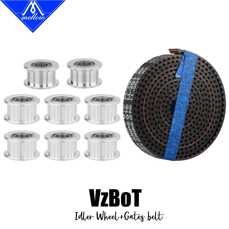 Mellow 1Set Aluminium GT2 Idler With 5M 2GT Gates 6MM Belt Kit 20 Tooth Timing Pulley Wheel Bore 5mm For 2GT 3D Printer VzBoT