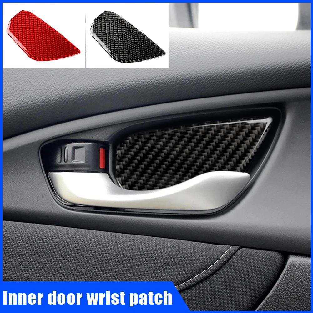 4Pcs Car Interior Door Handle Bowl Cover Trim Carbon Fiber Decorative Sticker for 2016-19 Honda Civic 10th Gen