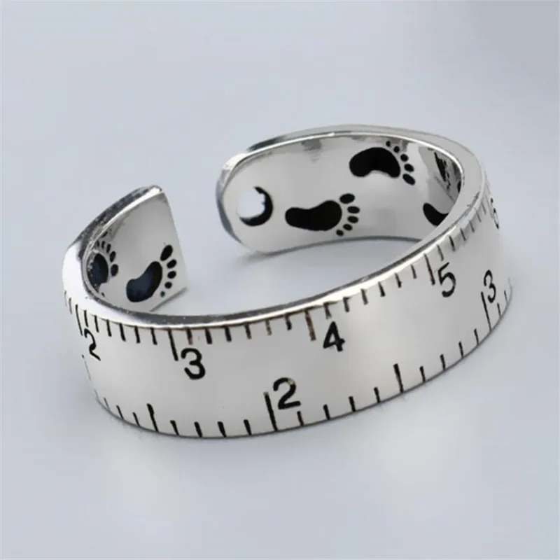 New Personality Digital Measuring Ruler 925 Sterling Silver Jewelry Creative Footprint Scale Retro Opening Rings TYB423