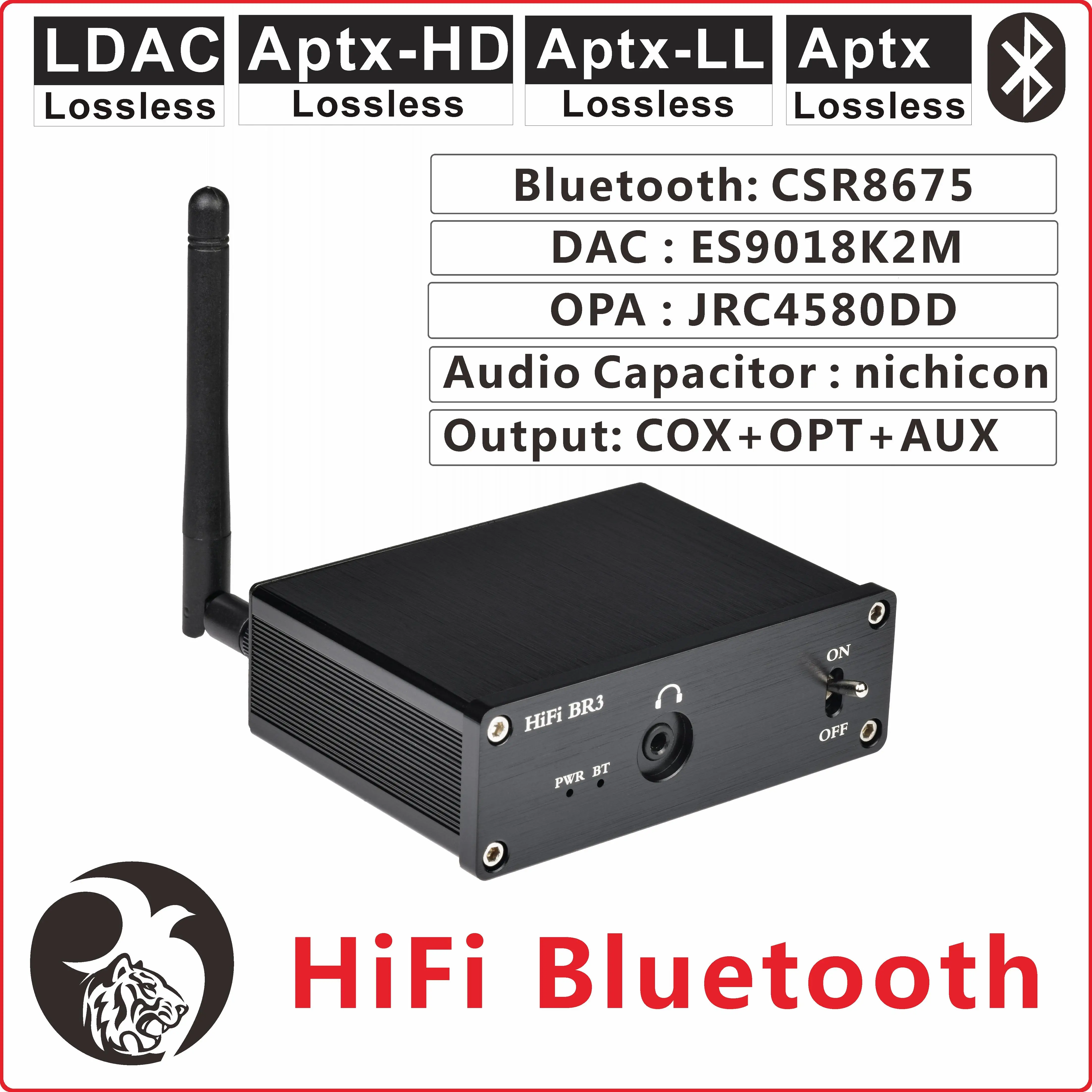 

Аудиоресивер RCA, Bluetooth, 3,5 мм jack, Hi-Fi, lossless, 5.0, Aptx, CSR8675, ES9018K2M, декодер