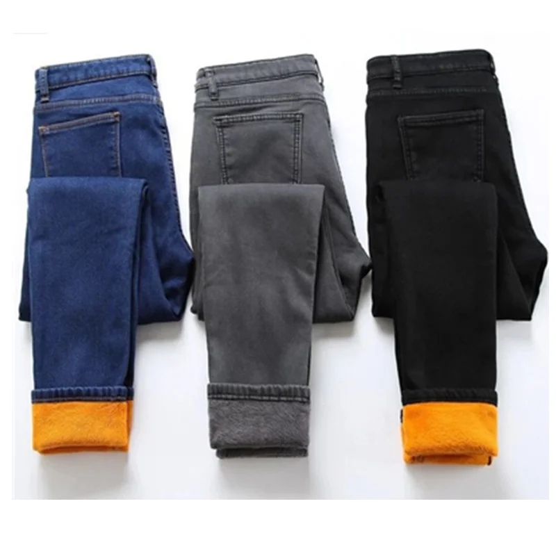 

2023 Winter Jeans woman Velvet warm Pencil Pants ladies Plus size Thicken Denim long Trousers Women Jeans Plus size