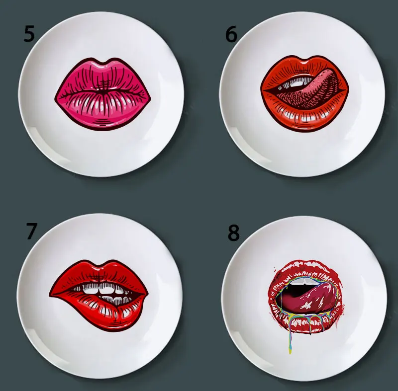 Creative Red Mouth Decorative Plates Round Ceramic Big Mouth Dish Creative Mouth Tongue Funny Party Tableware Service Home Use