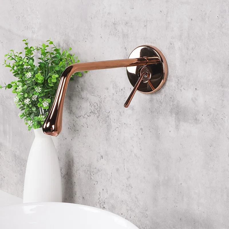 

Wall mounted Basin Faucet hot and cold in-wall bathroom sink faucet basin mixer taps rose gold /black single lever crane