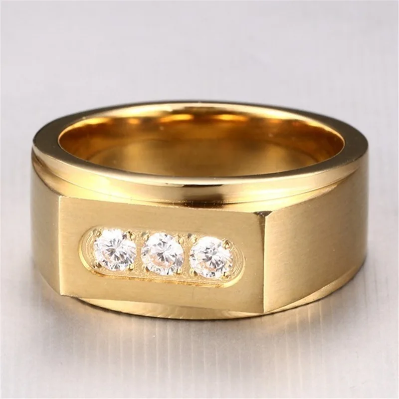 Fashion Men Jewelry Ring Luxury Alloy Gold-Color Ring Charm Crystal Zircon Ring For Men Accessories Party Gift