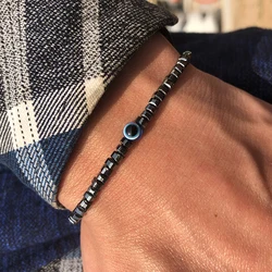 Simple Style 4mm Hematite Stone Healing Bracelet For Men Women Turkey Element Evil Eyes Braclet Natural Tiger Eyes Braslet Joias