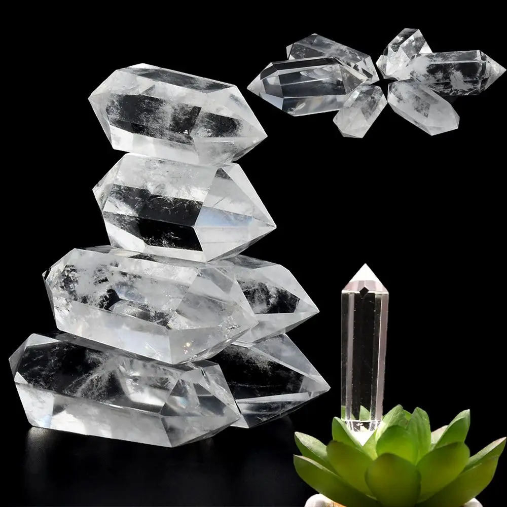 1 PC Gift Reiki Treatment Home Decoration Clear Crystal Obelisk White Quartz Hexagonal Wand Double-pointed