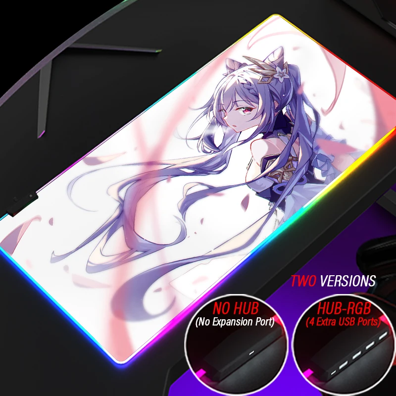 Extra Large DIY Genshin Impact HUB Custom Mouse Pad Led Glowing Xiao Fischl Gaming Mousepad RGB 4Port USB Locking Edge Table Mat