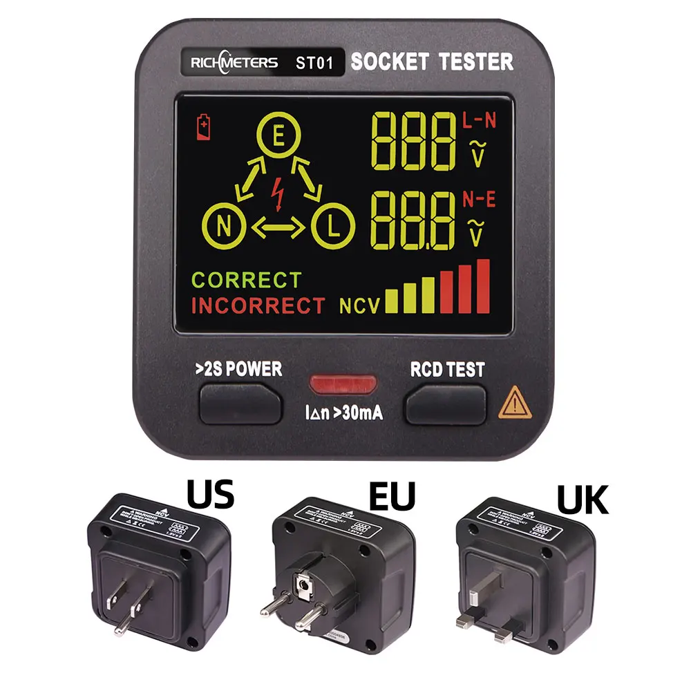 Smart Socket Tester Digital AC Voltage Tester Ground Zero Electric Circuit Detector Line Plug Polarity Phase Pro EU/US/UK GFCI