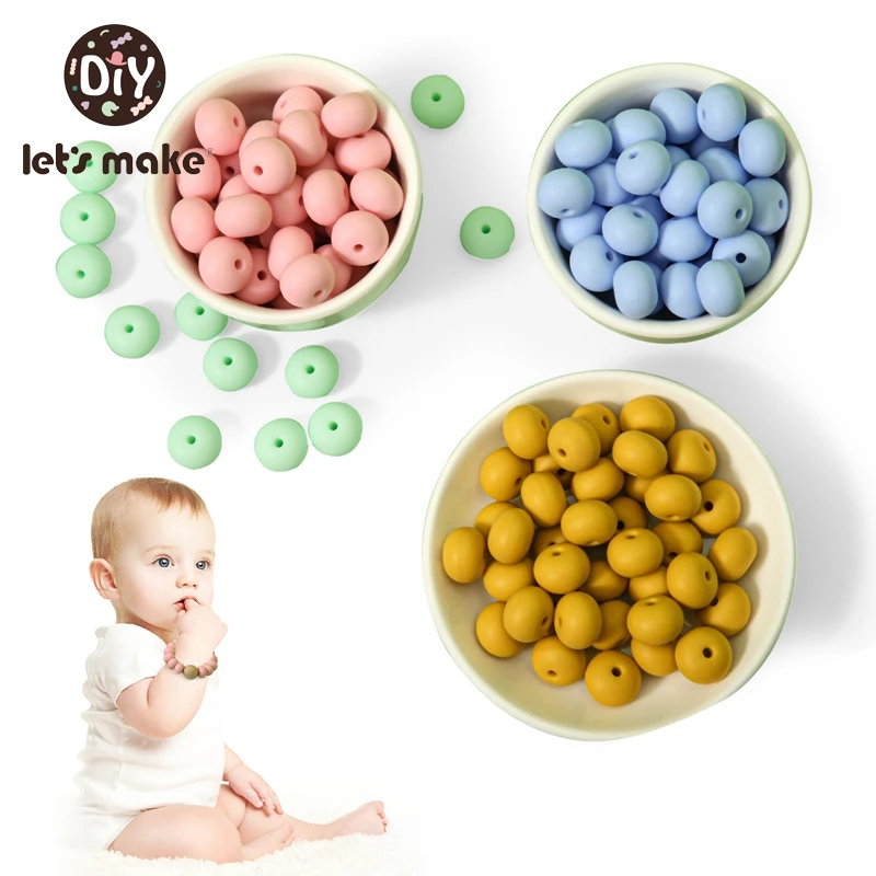 

Let's Make 10Pcs Silicone Beads 15MM BPA Free Abacus Beads Food Grade Soft Silicone Baby Teether DIY Pacifier Chain Accessories