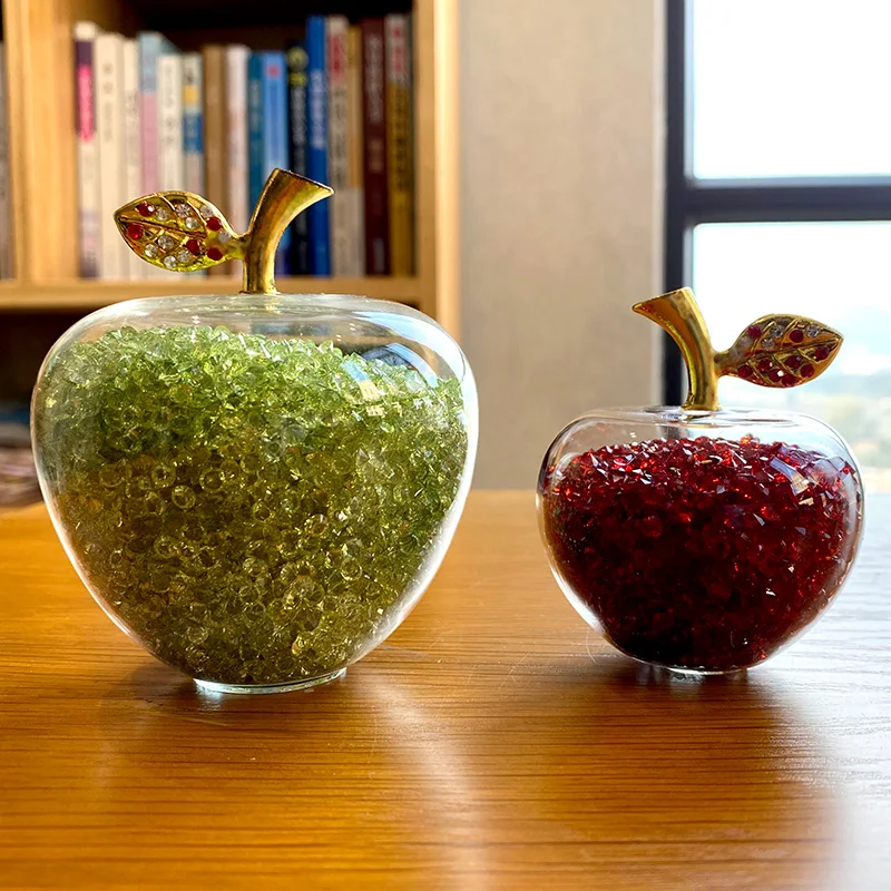 Handmade 60mm 80mmGlaze Crystal Apple Paperweight Artificial Figurine Collection Souvenir Home Office Decor Christmas Decoration