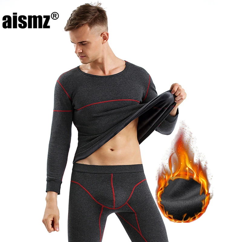 

Aismz Men's Thermal Underwear Winter with Cashmere Skin Friendly Cotton Cashmere Thicken Long Johns Soft Fleece Keep Warm Men