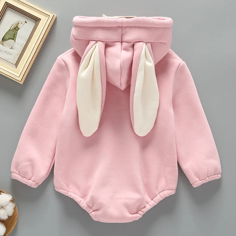 New Autumn Winter Newborn Infant Baby Romper Baby Girls Boys Rabbit\'s Ears Hooded Romper Baby Add Wool Upset Jumpsuit Clothes