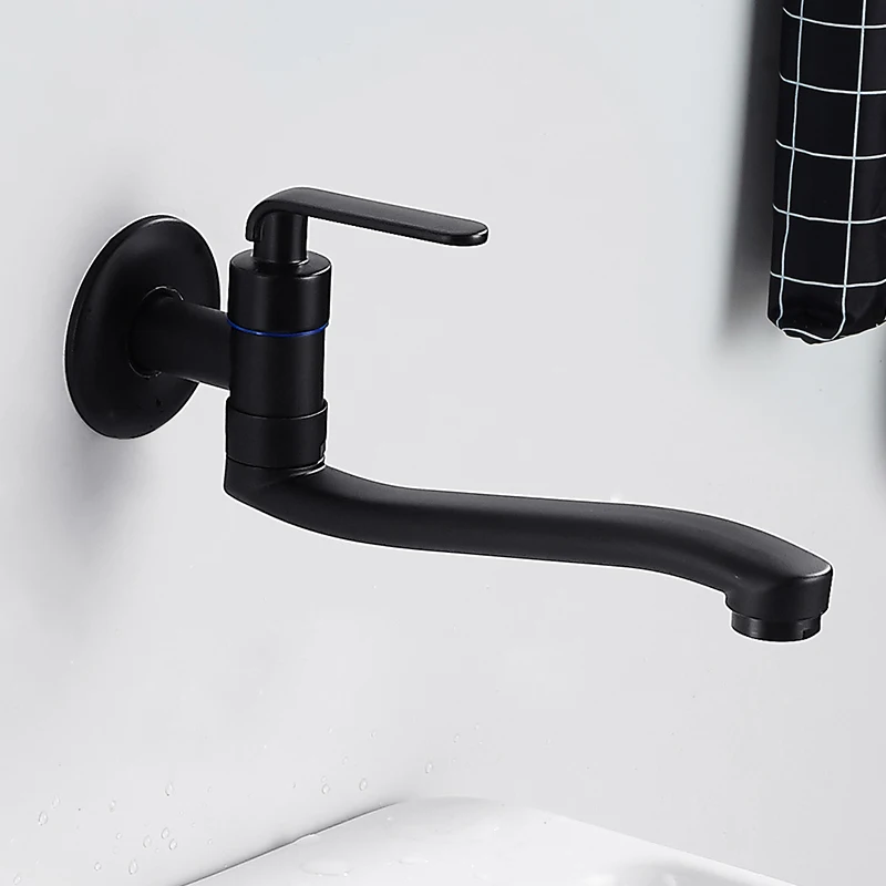 Matte Black Bathroom basin faucet Solid Bass Wall Outlet Wall Mounted Single Cold Sink Faucet Sink Faucet kitchen Water Crane