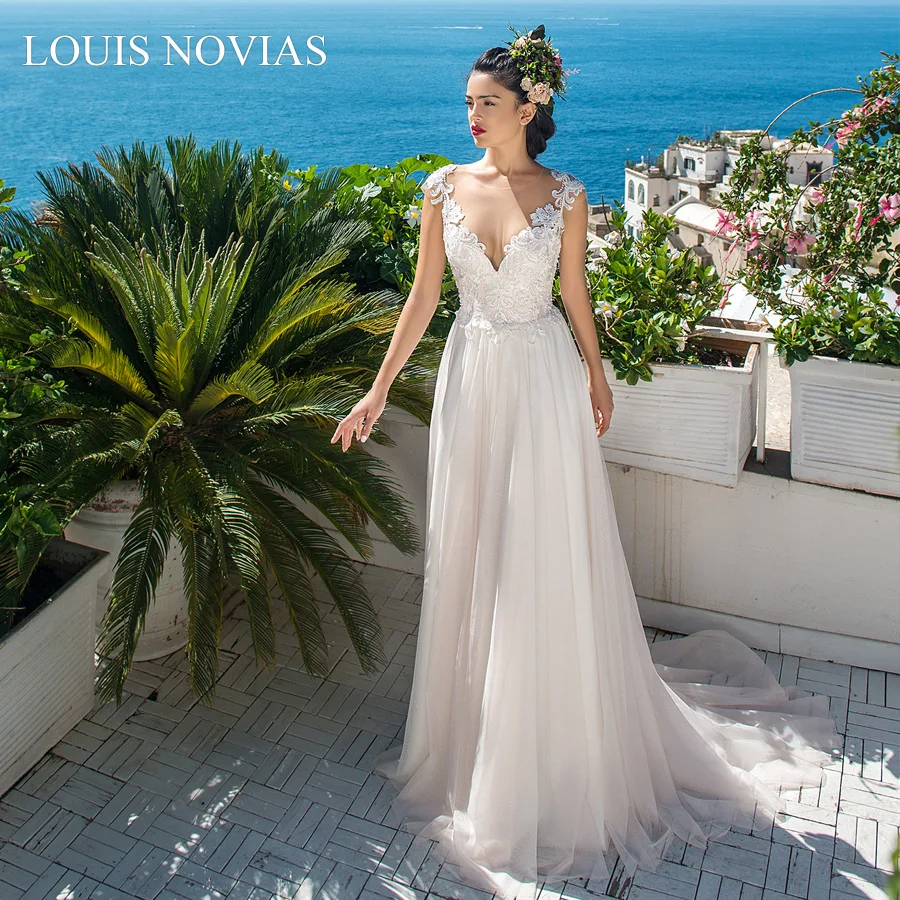 

Louis Novias Slim High Quality Simple Sexy Wedding Dress V-neck Invisible Neckline Backless Button Wedding Gowns