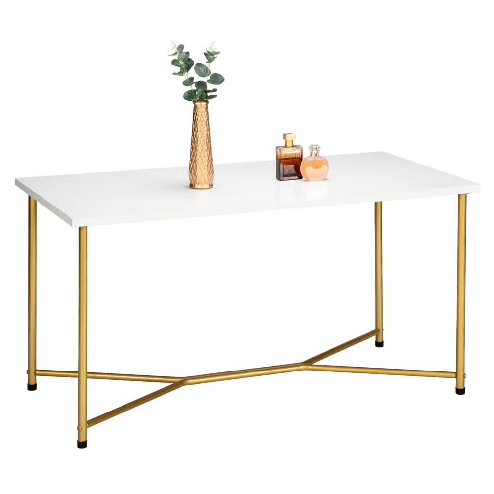 Side Table End Table Single Layer 1.5cm Thick MDF White waterproof Square Tabletop Golden Table Legs Iron Coffee Table White