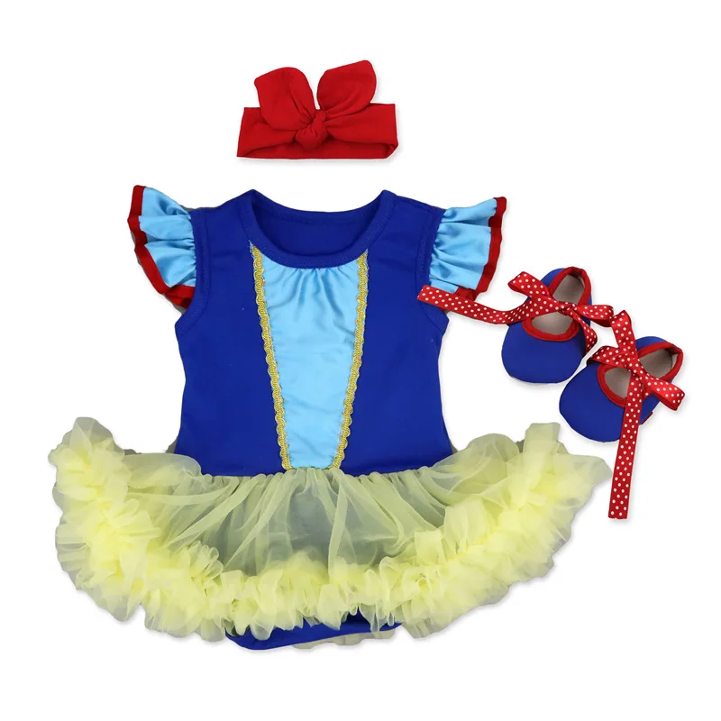 Christmas Halloween Ruffle Tutu Romper Dress Baby Girls Snow White Anna Princess Kids Xmas Party Dresses Cotton Newborn Costume