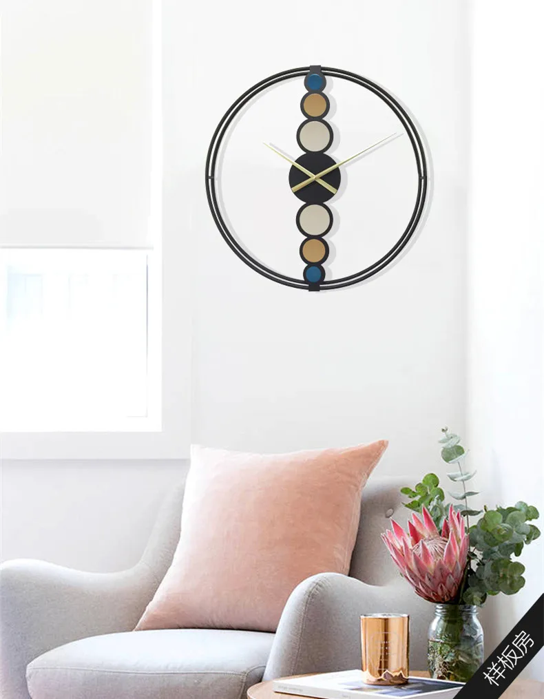 60cm-72cm Nordic creative fashion iron wall clock living room simple clock light luxury clock