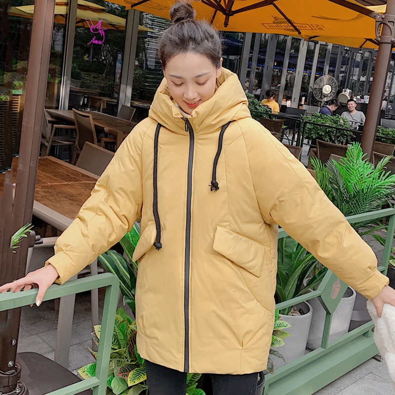 Parkas largas de estilo coreano para mujer, chaqueta con cuello levantado y capucha, prendas de vestir informales gruesas y cálidas, novedad de invierno