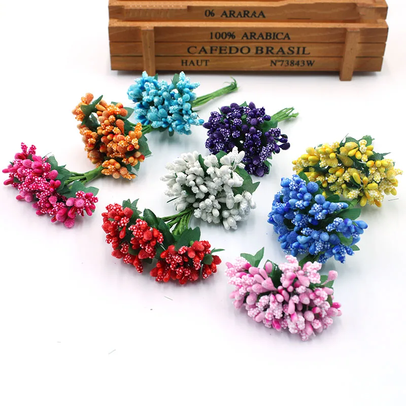 12pcs / bunch of fake stamens silk flora artificial flowers cheap Christmas wreath decoration home wedding diy new year gift