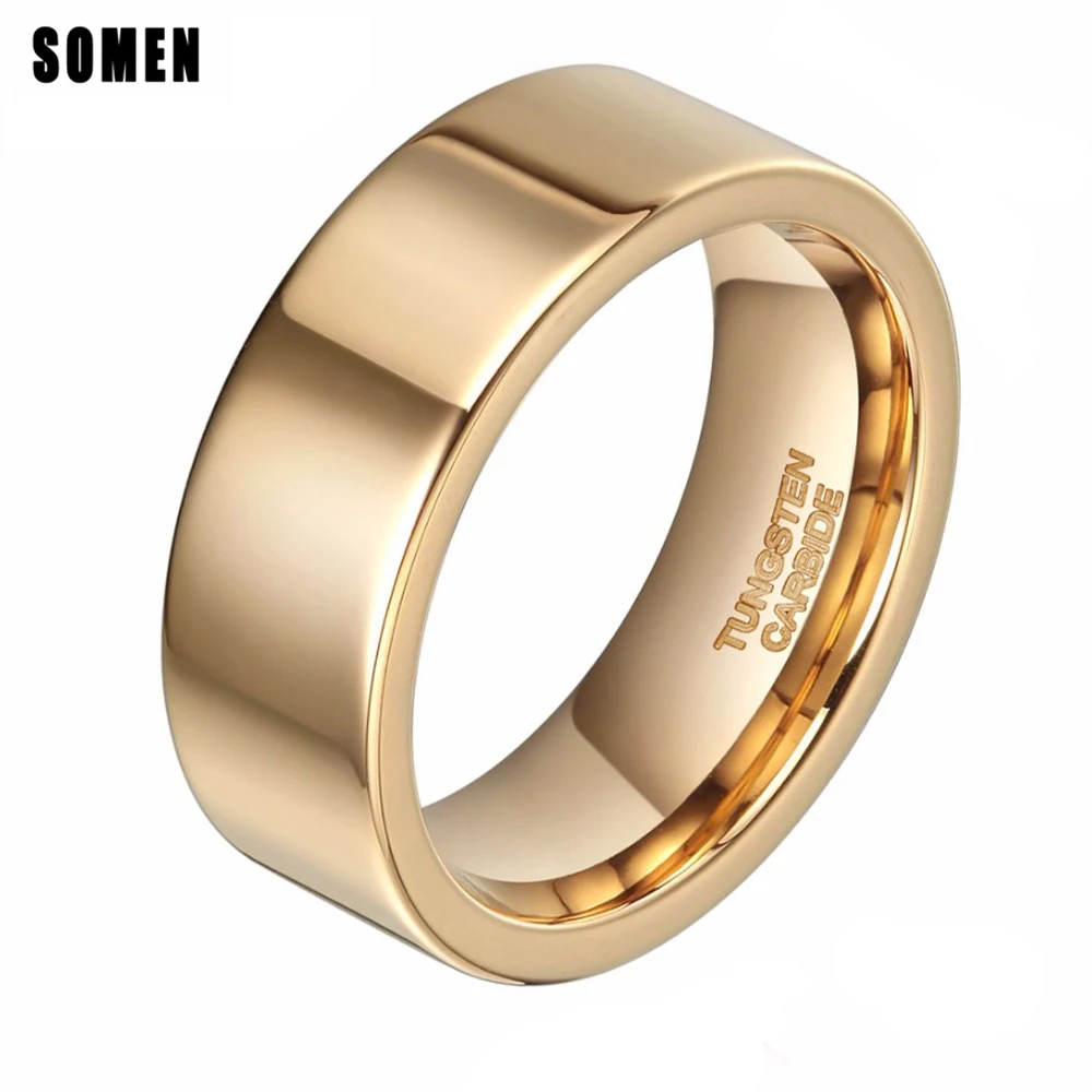 8mm Luxury Gold Tungsten Carbide Ring Polished For Women Wedding Bands Men's Engagement Rings Fashion Jewelry Anti-Scratch