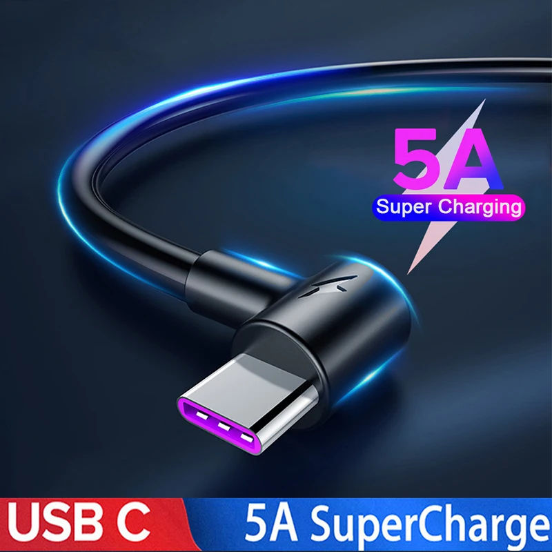 

90 degree 5A USB Type C Charging Cable Cabo for Huawe P30 P20 Pro Mate 30 lite nova 6 Honor 20 9X SuperCharge Phone Charger Cord