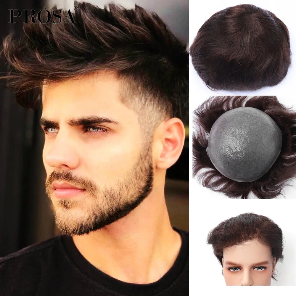 Peruca masculina de cabelo, pequena ondulada, fina, estilo v, sistema para homens, natural