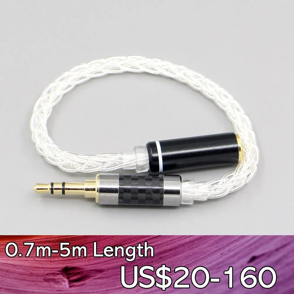 

LN007466 Various length plugs 8 Cores Pure 99% Silver Headphone Earphone Cable For 4.4mm xlr 6.5 2.5mm male to 3.5mm female