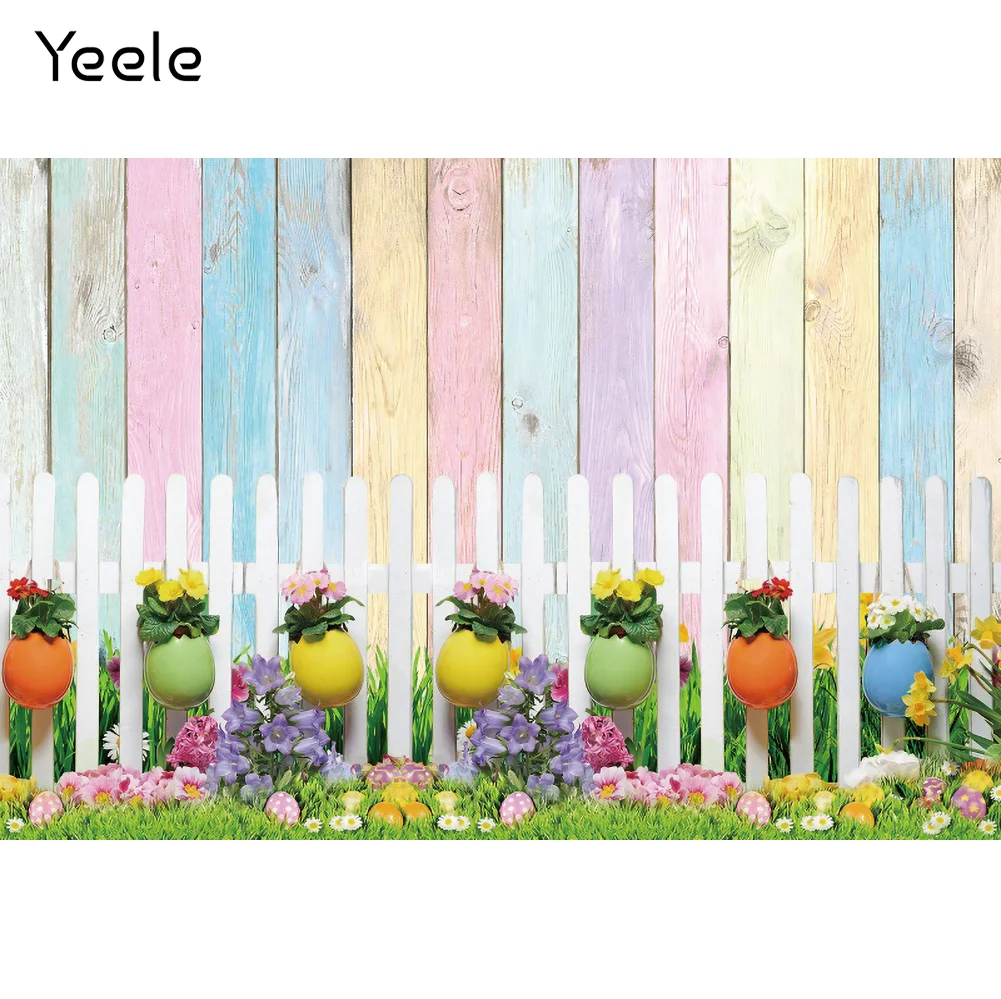 Yeele Happy Easter Eggs Photocall Wooden Boards Flowers Grass Photography Backdrops Photographic Backgrounds For Photos Studio