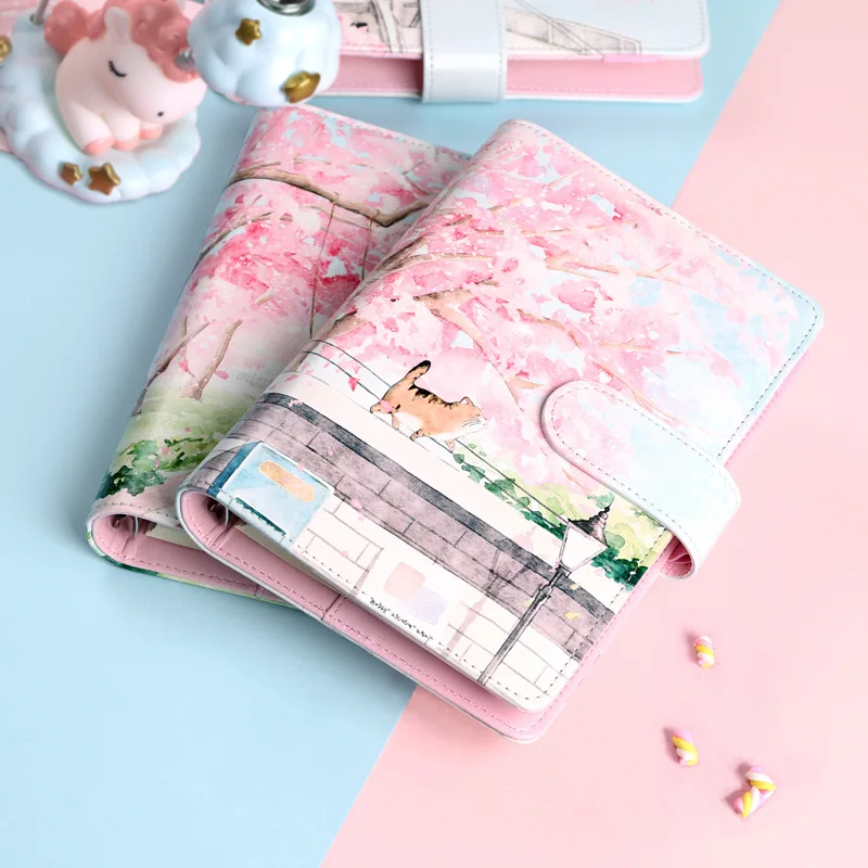 Cherry Blossoms Sakura 80 Sheets A6 Loose-leaf Notebook Journals Agenda Planner Gift Set Kawaii Note Book Stationery Diary Notep