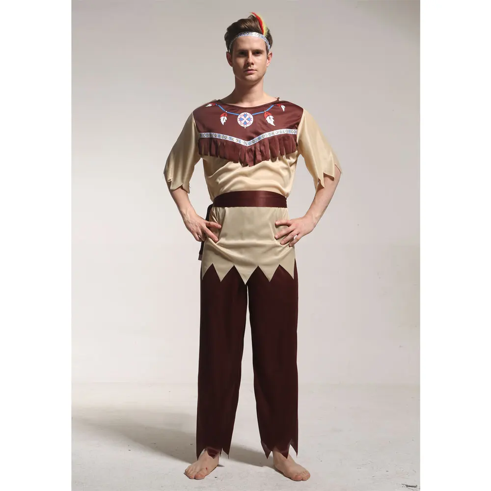 Umorden Coppia Adulta Indiano Nativo Cosplay Fancy Dress Donna Uomo Primitivo Uomo Caveman Costume Nappa Costumi di Halloween WSJ810