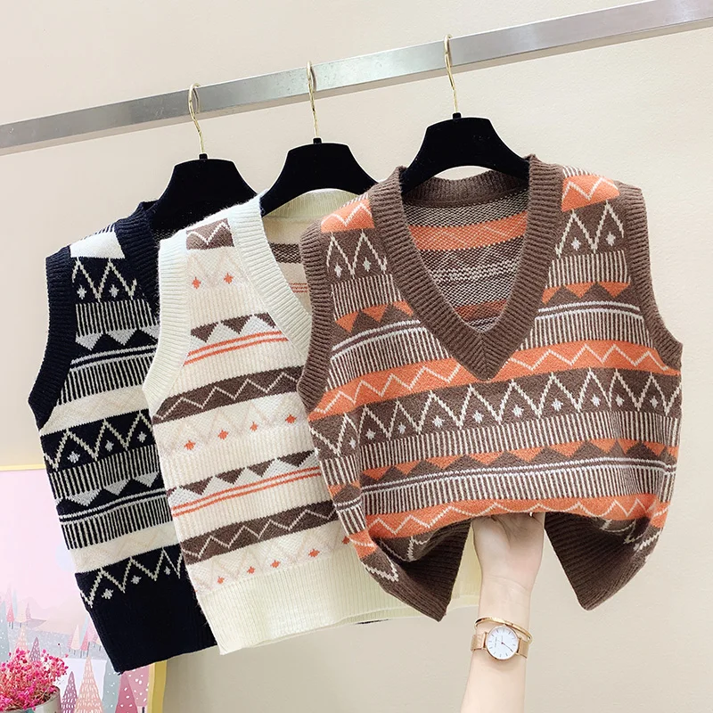 

Women's Knitted Sweater Vest Korean Style Stitching V-neck Sleeveless Straight Pullover Sweater Winter 2020 New Women's Clothing
