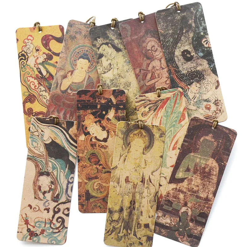 10 Pcs/Set Creative Dunhuang Mogao Grottoes Murals Bookmarks Cardboard Book Holder Message Card Gift Stationery