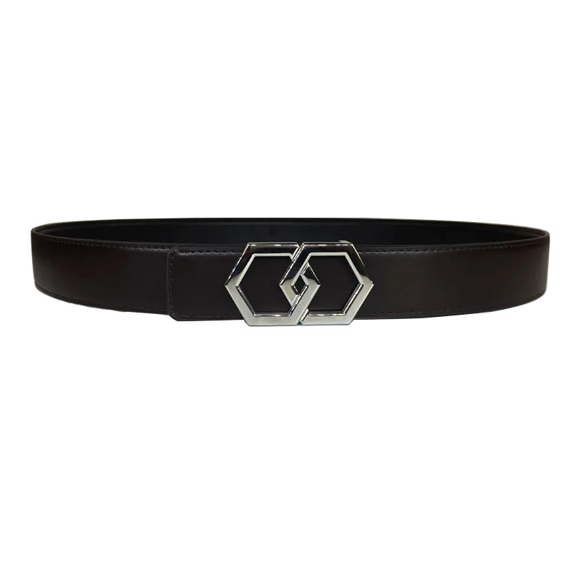 Genuine Leather Luxury Reversible Hexagon Belt ремень Black Stylish Classy Bling Silver Buckle Stainless Steel Jeans Casual