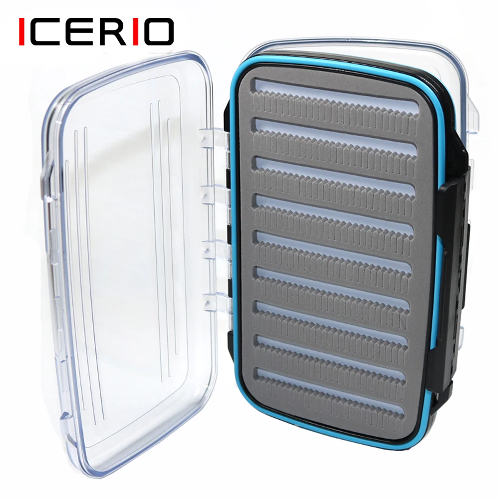 ICERIO 1 Piece Fly Fishing Box Double Face Slit Foam Waterproof Case 186mm*116mm*40mm Nymph Dry Wet Flies Fly Fishing Tackle Box