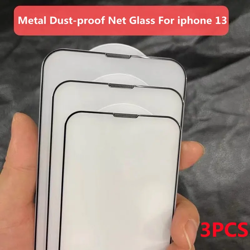 3Pcs Dust Net Protective Glass For iPhone 13 12 11 Pro XS Max XR 12 Mini Full Cover Protector Tempered Glass on iphone 15 14 Pro