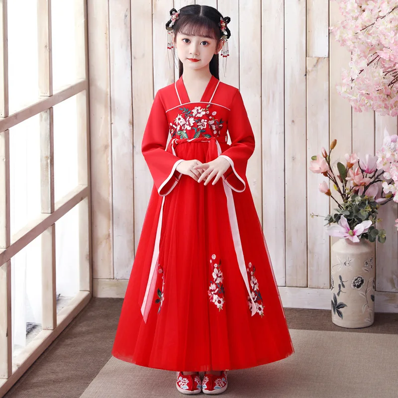 Children Chinese Traditional Ancient Hanfu Kids Photography Perform Costumes Girls Embroidery Chinese Lovely Tang Suit