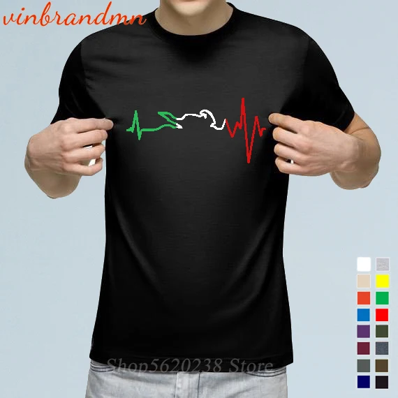 Colorful String Diagram Men's T-shirts Motorcycle heartbeat T shirts Cotton Short Sleeve Fashion Outdoor Casual Tee Tops XS-3XL