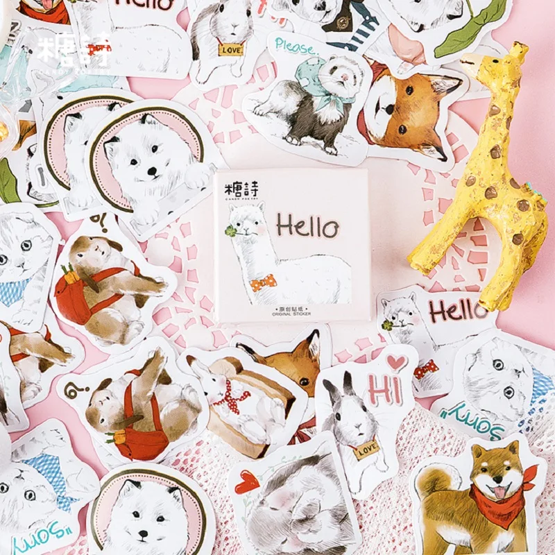 45 Pcs/Set Adorable Pet Series Paper Sticker Cute Alpaca Cat Decoration DIY Handmade Art Craft Sticker Christmas Gift