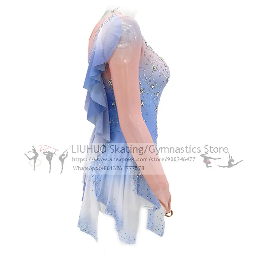 Ice Skating Dress Girls Gradient Spandex Elastane High Elasticity Competition Skating Wear Handmade Jeweled Rhinestones