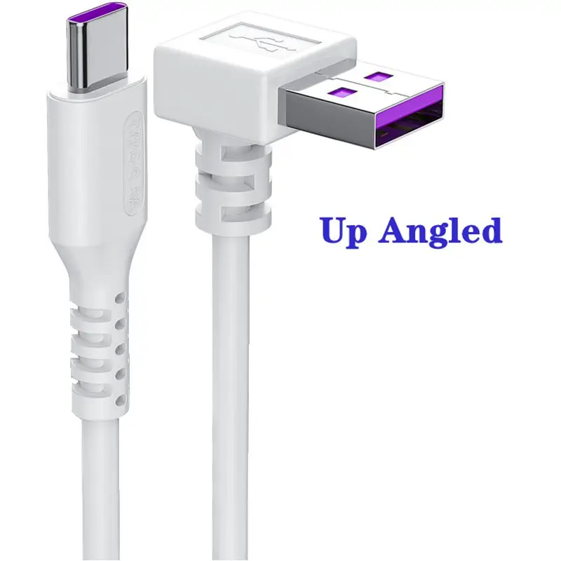 5A USB Type C Cable Fast Charging Wire Date Cable Cord 90 Degree Up Down Left Right Angled White Cable For Mobile Phone Tablet