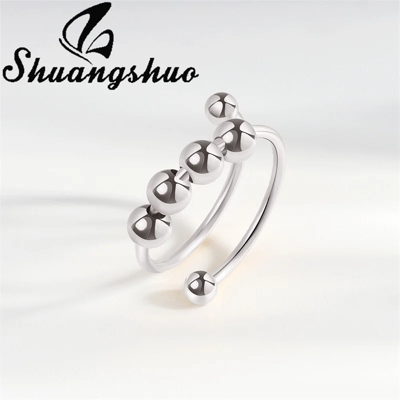 Shuangshuo Beads Ring Spinner Single Coil Spiral Finger Ring Beads Rotate Freely Anti Stress Anxiety Ring Toy For Women Fidget