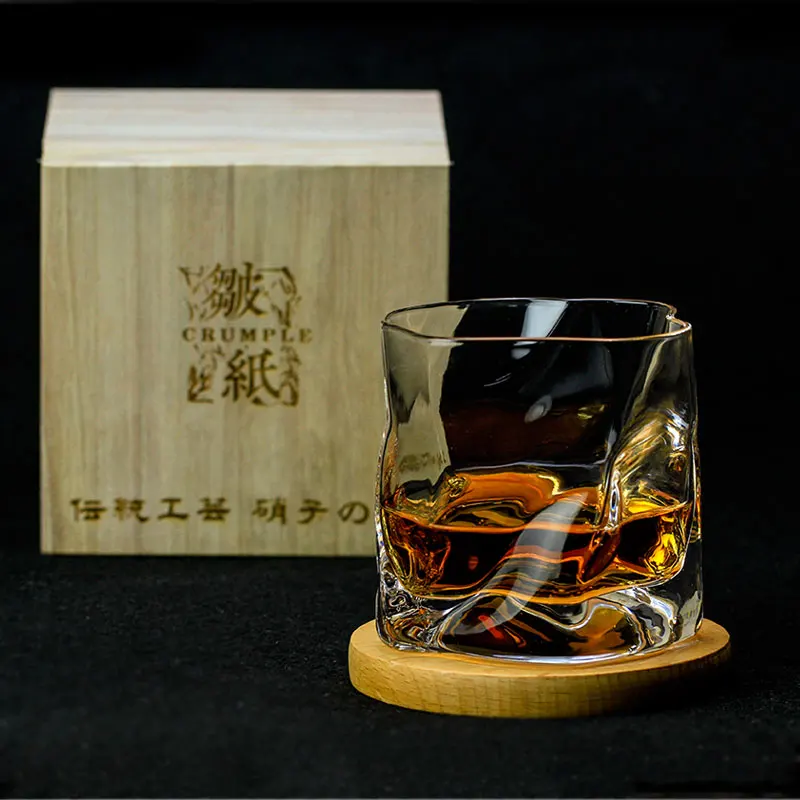 Chamvin Japanese Edo Designer Crumple Paper Irregular Shape Crystal Wine Spirit XO Brandy Cup Whisky glass