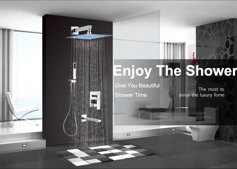 

Vidric Vidric Concealed LED Change Rainfall Shower Faucets Set Ultrathin Shower Head Mixer Sink Tap Handheld Shower Faucet Water