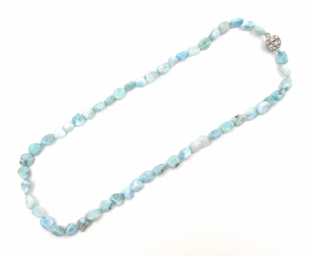 LiiJi Choker Necklace Blue Larimar Necklace Magnet Clasp Approx 5-7mm Beads Necklace Dominica Stone 18inches/45cm-20\'\'