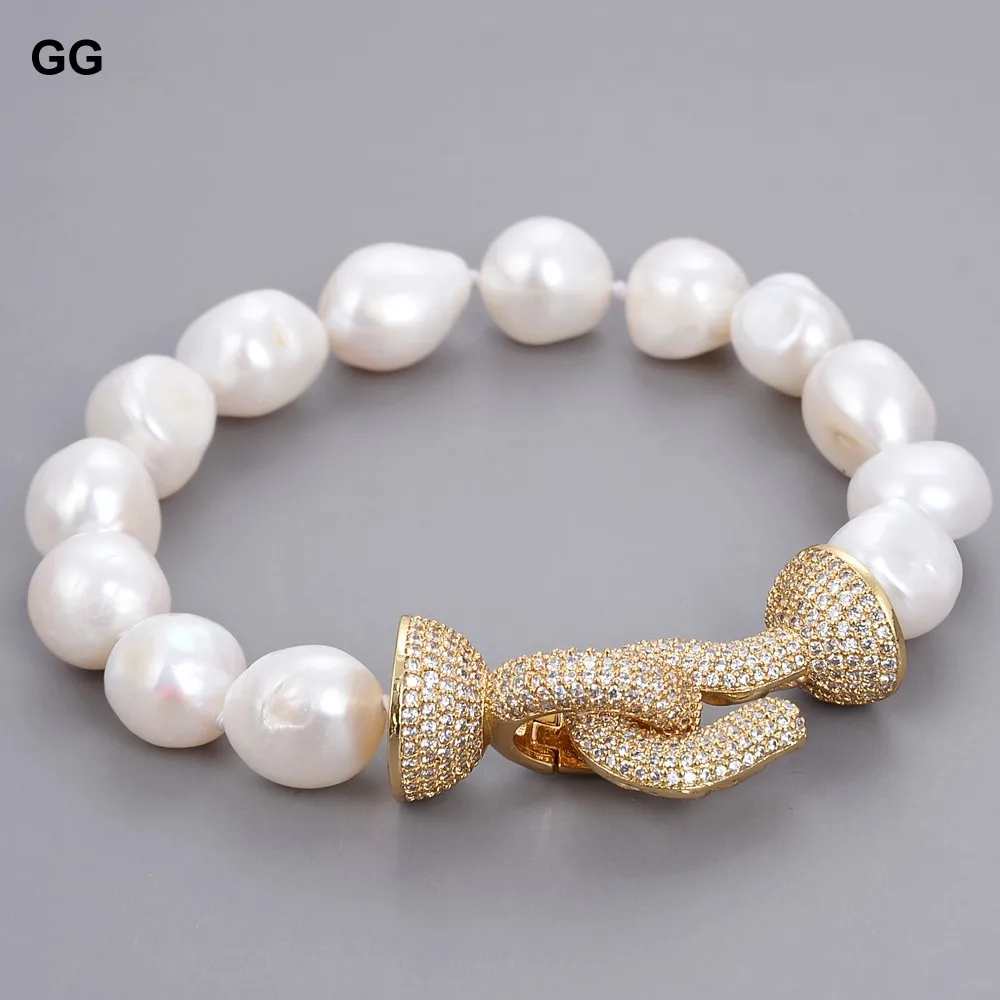 Natural Pearl  8'' White Baroque Keshi Pearl Bracelet Women Jewelry Gifts