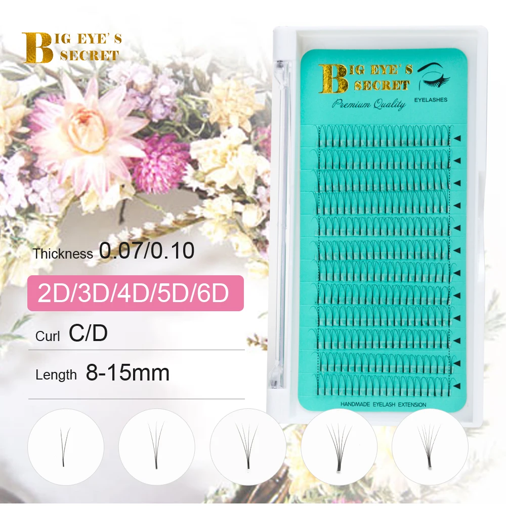 Big eye\'s secret 0.15 mm 0.20 mm thickness long stem premade fans 2D 3D Volume Lashes Eyelash Extension premade volume fans