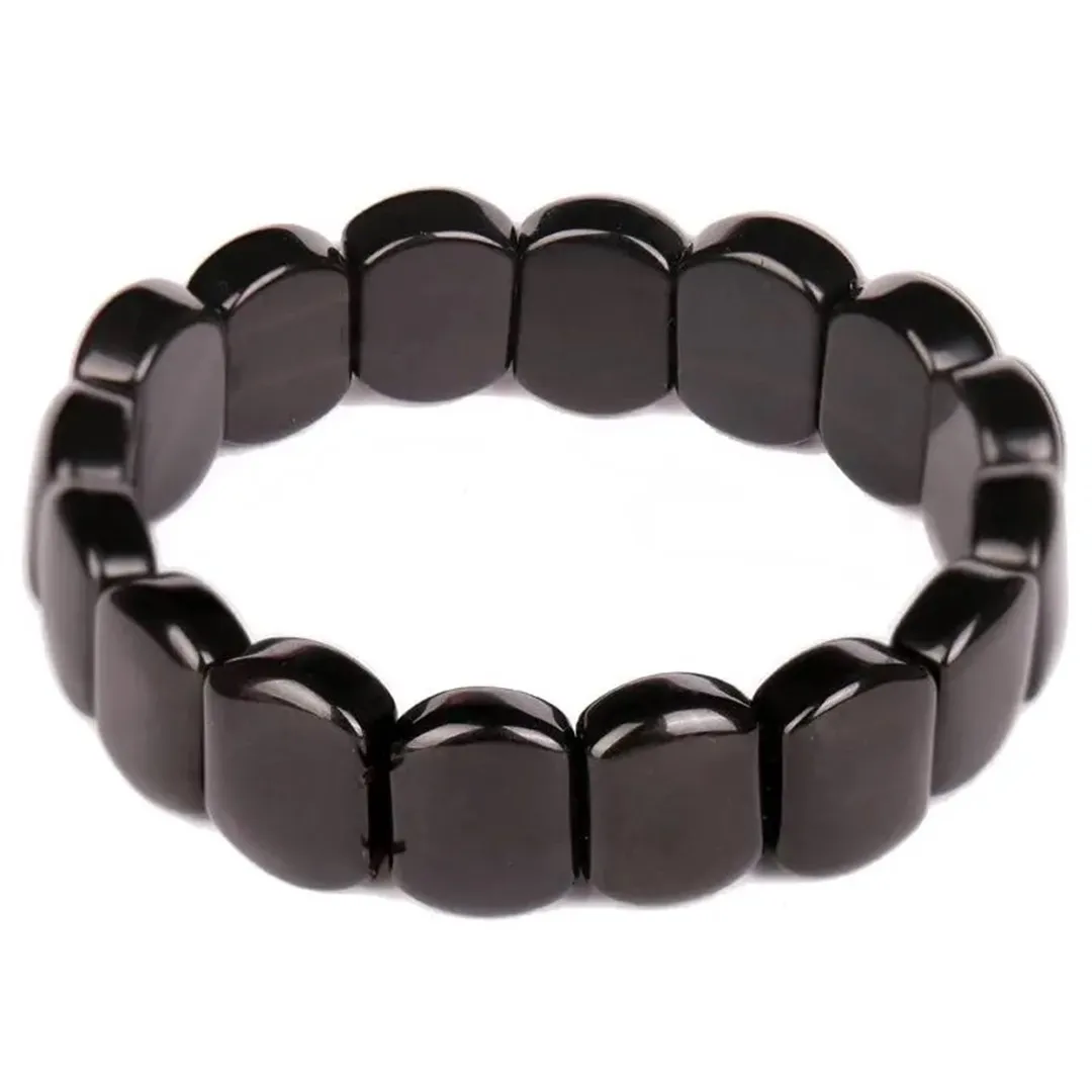 

15mm Natural Black Obsidian Bracelet Bangle Jewelry For Women Lady Men Healing Gift Crystal Stone Beads Gemstone Strands AAAAA