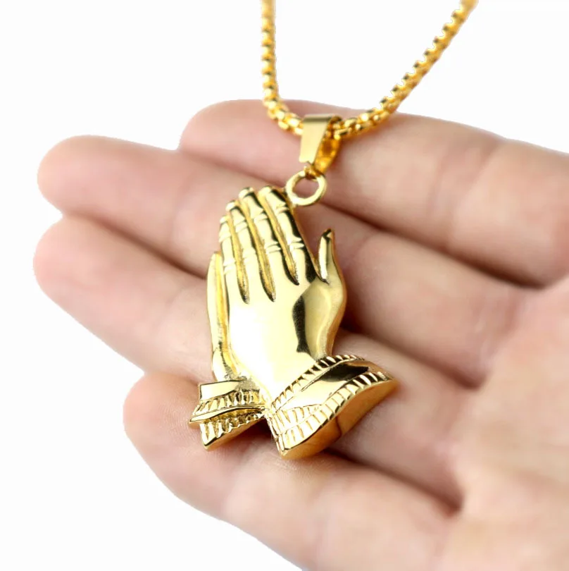 

"""The Lord Will Bless You"" Bless Your Family Hands Prayer Cross Necklace Punk Hip Hop Necklace Gold Colour Necklace Jewelry