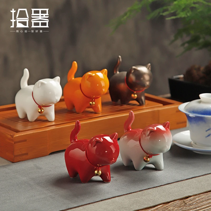 Cat ceramic tea pet ornaments boutique can raise simulation tea to play creative tea table accessories pot cover