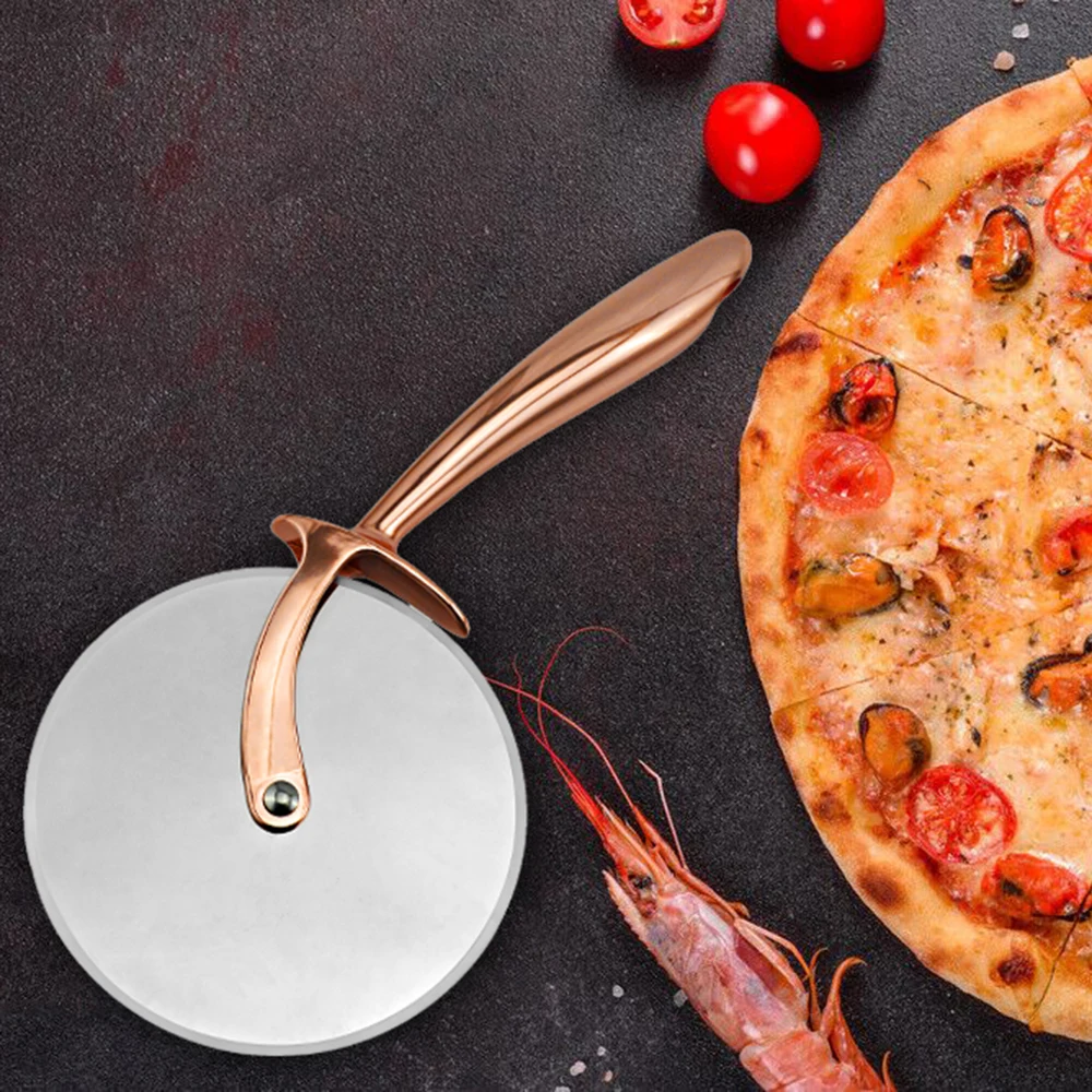 EHZ Pizza Cutter Wheel Food Grade Stainless Steel Cutter Wheel Smooth Rotating Sharp Blade Professional Pizza Cutter Rose Gold